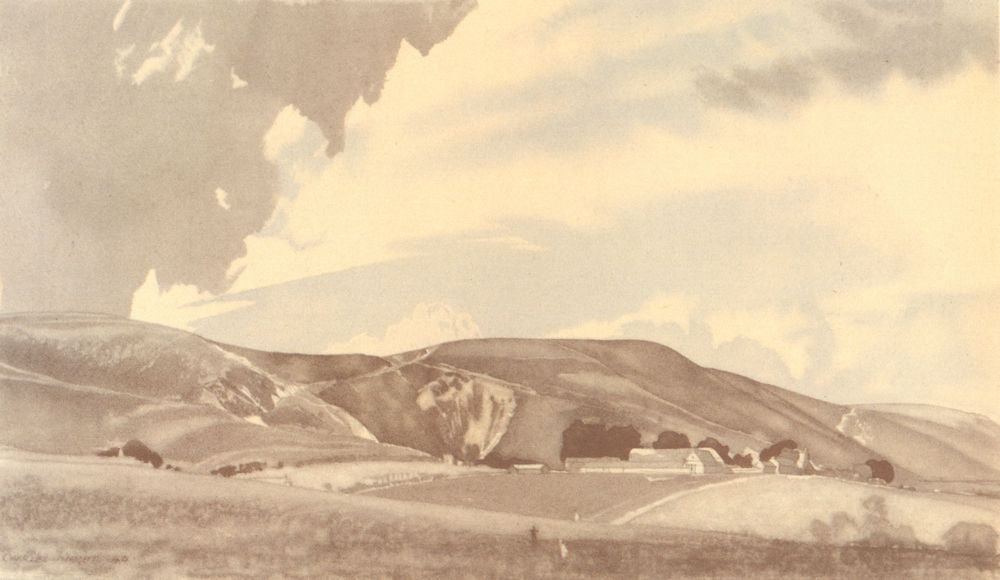 FULKING. Perching Farm, from Fulking. Sussex. By Charles Knight 1949 old print